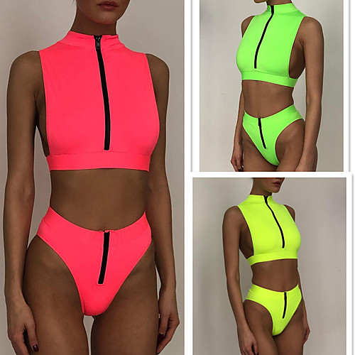 

Women's Tankini Two Piece Swimsuit Elastane Swimwear Breathable Quick Dry Sleeveless 2 Piece Front Zip - Swimming Surfing Water Sports Painting Summer