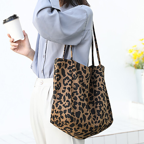 

Women's Bags Canvas Tote Top Handle Bag Shopper Bag Leopard Print Daily Going out 2021 Canvas Bag Handbags White Brown Gray