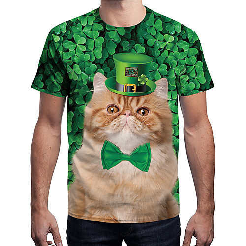 

Men's T shirt 3D Print Graphic Prints Saint Patrick Day Animal 3D Print Short Sleeve Casual Tops Fashion Classic Green