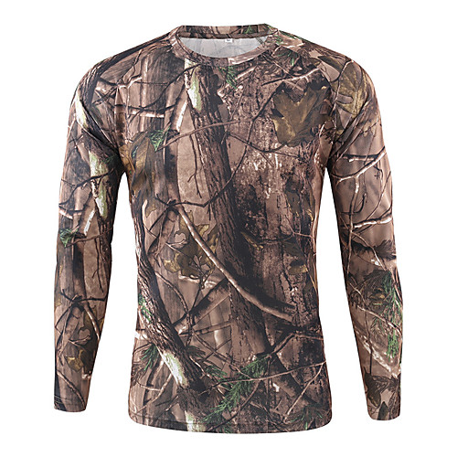 

Men's Camouflage Hunting T-shirt Military Tactical Shirt Outdoor Breathable Ventilation Fast Dry Outdoor Fall Spring Summer Camo Polyester Forest Green Black Yellow