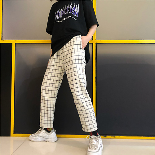 

Women's Casual / Sporty Streetwear Comfort Sports Casual Daily Chinos Pants Grid / Plaid Ankle-Length Print White Black Red Wine Dark Gray