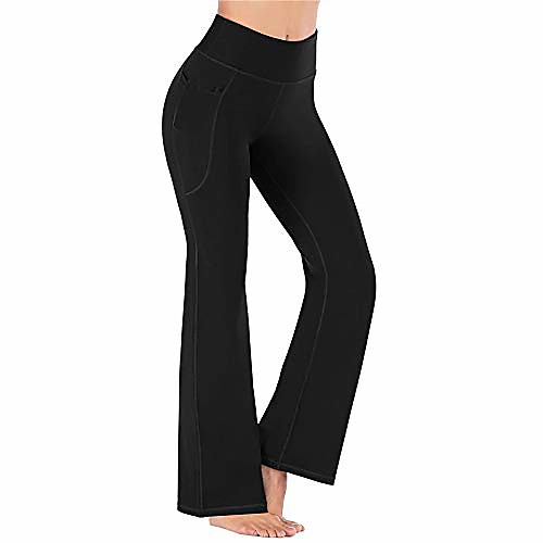 

Women's Boot-Cut Yoga Pants High Waist with Pockets Tummy Control Workout Non See-Through Bootleg Sports Pants Black