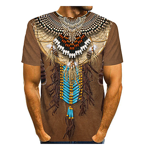 

Men's T shirt Solid Colored Tribal 3D Patchwork Print Short Sleeve Daily Tops Basic Streetwear Khaki