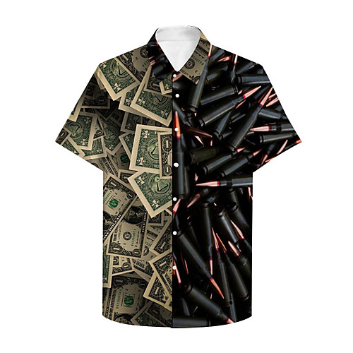 

Men's Shirt 3D Print Graphic 3D Button-Down 3D Print Short Sleeve Casual Tops Casual Fashion Black