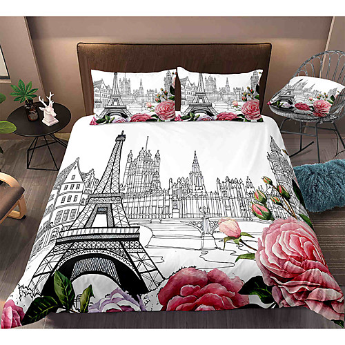 

Eiffel Tower 3-Piece Duvet Cover Set Hotel Bedding Sets Comforter Cover with Soft Lightweight Microfiber, Include 1 Duvet Cover, 2 Pillowcases for Double/Queen/King(1 Pillowcase for Twin/Single)