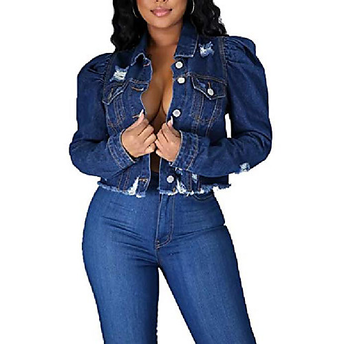 

Women's Spring & Fall Coat Daily Polyester Coat Tops Blue