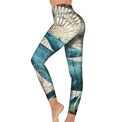

21Grams Women's High Waist Yoga Pants Cropped Leggings Tummy Control Butt Lift Breathable Blue Fitness Gym Workout Running Winter Sports Activewear High Elasticity