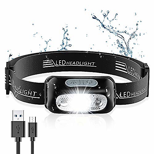 

headlamp with gesture sensor, ultra-bright rechargeable led headlamp, 160 lumens, waterproof ipx6, 4 brightnesses, adjustable headlamp usb for running, jogging, fishing, camping