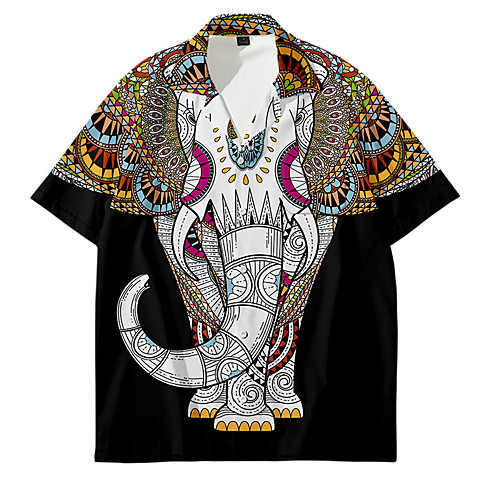 

Men's Shirt 3D Print Animal Button-Down 3D Print Short Sleeve Daily Tops Casual Chinoiserie White Black Yellow