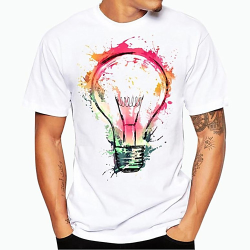 

Men's T shirt Hot Stamping bulb Print Short Sleeve Daily Tops 100% Cotton Basic Casual White