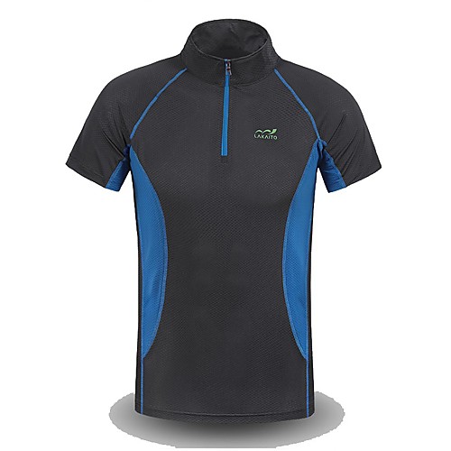 

Men's T shirt Hiking Tee shirt Short Sleeve Stand Collar Tee Tshirt Top Outdoor Lightweight Breathable Quick Dry Soft Summer Chinlon Patchwork Dark Grey Red Blue Fishing Climbing Running