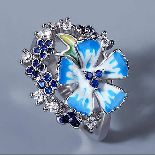 

Ring AAA Cubic Zirconia Two Stone Silver Brass Floral Theme Flower Asian Elegant Ethnic 1pc 6 7 8 9 10 / Women's