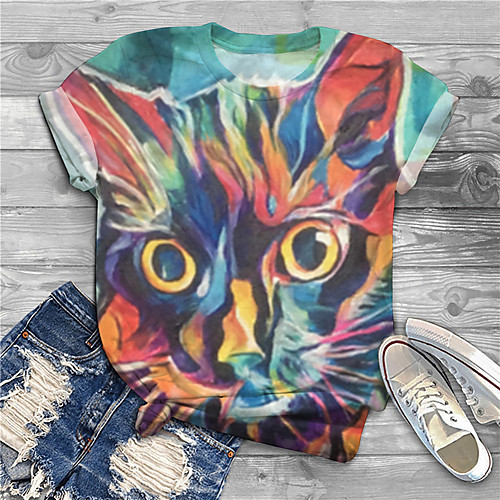

Women's Plus Size Print Cat Graphic Animal T shirt Large Size Round Neck Short Sleeve Tops Big Size
