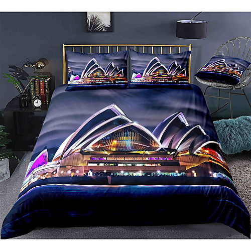 

Sydney Opera House 3-Piece Duvet Cover Set Hotel Bedding Sets Comforter Cover with Soft Lightweight Microfiber, Include 1 Duvet Cover, 2 Pillowcases for Double/Queen/King(1 Pillowcase for Twin/Single)