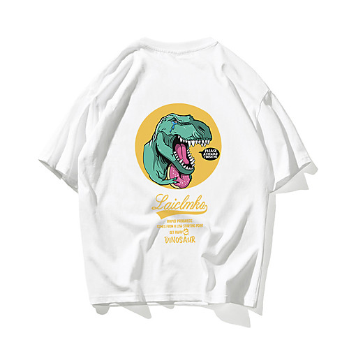 

Men's T shirt Hot Stamping Dinosaur Animal Print Short Sleeve Daily Tops 100% Cotton Basic Casual White Black