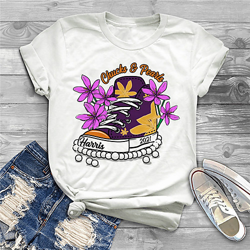 

Women's Plus Size Print Graphic Floral Letter T shirt Large Size Round Neck Short Sleeve Tops Big Size