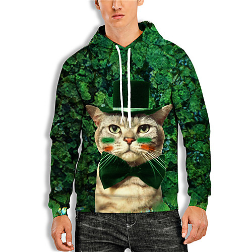 

Men's Pullover Hoodie Sweatshirt Cat Graphic Prints Saint Patrick Day Print Daily Holiday 3D Print 3D Print Hoodies Sweatshirts Green