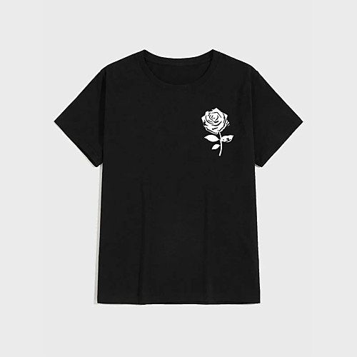 

Men's T shirt Hot Stamping Plants Floral Print Short Sleeve Casual Tops 100% Cotton Casual Fashion Black