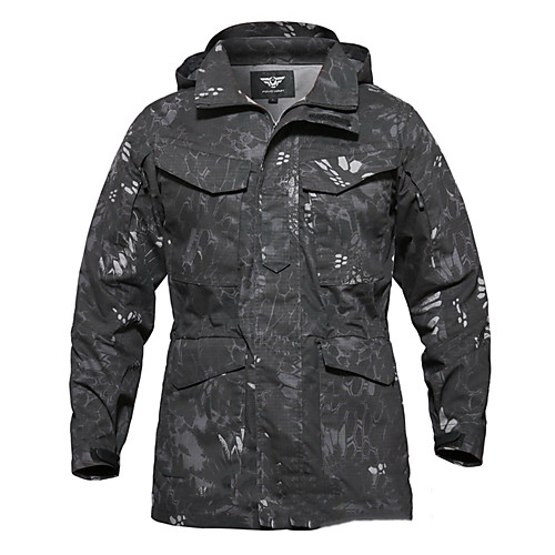 

Men's Hunting Jacket Outdoor Waterproof Windproof Wearproof Fall Spring Summer Camo Polyester Digital Jungle Python Mud Color Python Black
