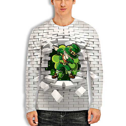 

Men's T shirt 3D Print Plants 3D Saint Patrick Day 3D Print Long Sleeve Daily Tops Casual Fashion Green / White