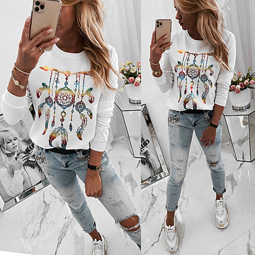 

Women's Sweatshirt Sweater Pullover Artistic Style Crew Neck Sport Athleisure Sweatshirt Top Long Sleeve Breathable Soft Comfortable Everyday Use Casual Daily Outdoor