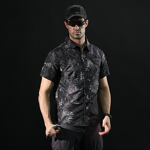 

Men's Camouflage Hunting T-shirt Military Tactical Shirt Outdoor Breathable Ventilation Wearproof Outdoor Summer Camo Polyester Black Camouflage Khaki