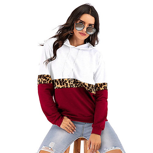 

Women's Hoodie Pullover Leopard Print Patchwork Hoodie Sport Athleisure Hoodie Top Long Sleeve Breathable Soft Comfortable Everyday Use Casual Daily Outdoor