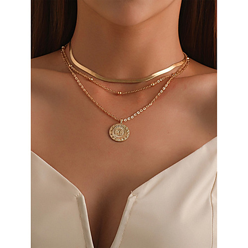 

Women's Necklace Layered Necklace Stacking Stackable Lotus Simple Fashion European Alloy Gold 37 cm Necklace Jewelry 1pc For Street