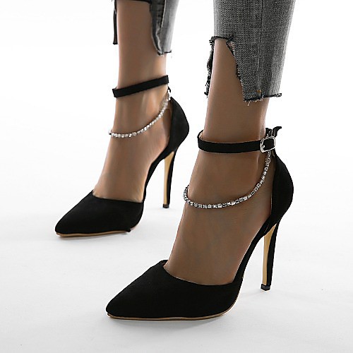 

Women's Sandals Pumps Pointed Toe High Heel Sandals Casual Daily Walking Shoes Suede Rhinestone Solid Colored Black