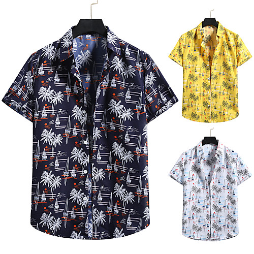 

Men's Shirt 3D Print Graphic Prints Print Short Sleeve Vacation Tops White Yellow Navy Blue