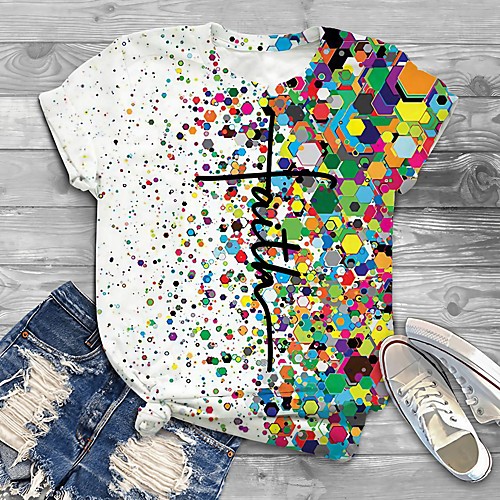 

Women's Plus Size Print Polka Dot Color Block Abstract T shirt Large Size Round Neck Short Sleeve Tops Big Size