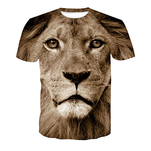 

Men's T shirt 3D Print Lion Animal Rivet Mesh Short Sleeve Casual Tops Yellow