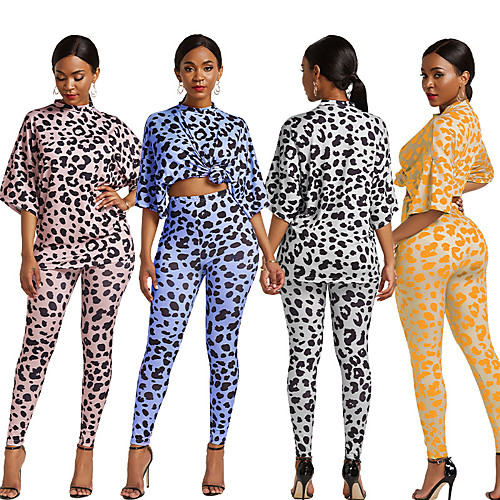 

Women's Sweatsuit 2 Piece Set Leopard Print Stand Collar Sport Athleisure Clothing Suit Long Sleeve Breathable Soft Comfortable Everyday Use Casual Daily Outdoor