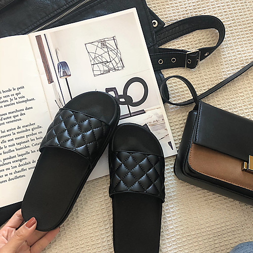 

Women's Slippers & Flip-Flops Flat Heel Round Toe Casual Home Walking Shoes PVC Solid Colored Black