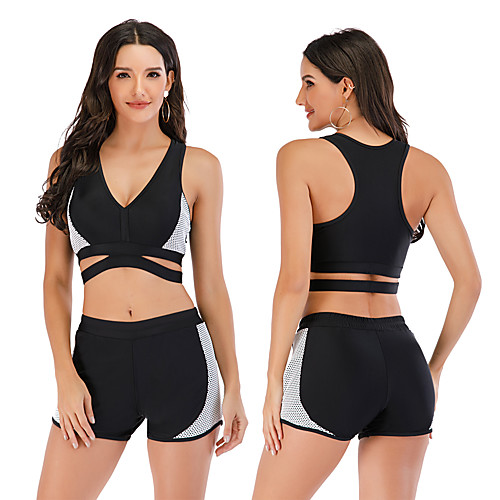 

Women's Tankini Two Piece Swimsuit Swimwear Breathable Quick Dry Sleeveless 2 Piece - Swimming Surfing Water Sports Patchwork Autumn / Fall Spring Summer