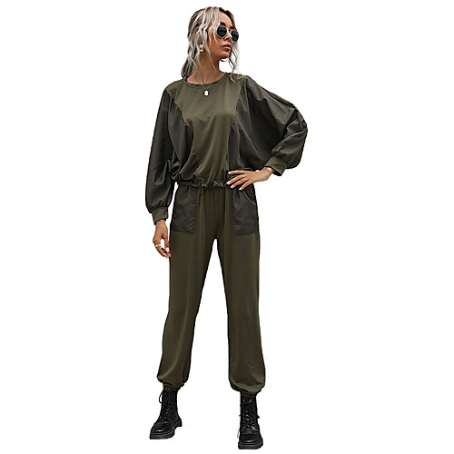 

Women's Basic Streetwear Plain Daily Two Piece Set Tracksuit T shirt Pant Drawstring Patchwork Tops