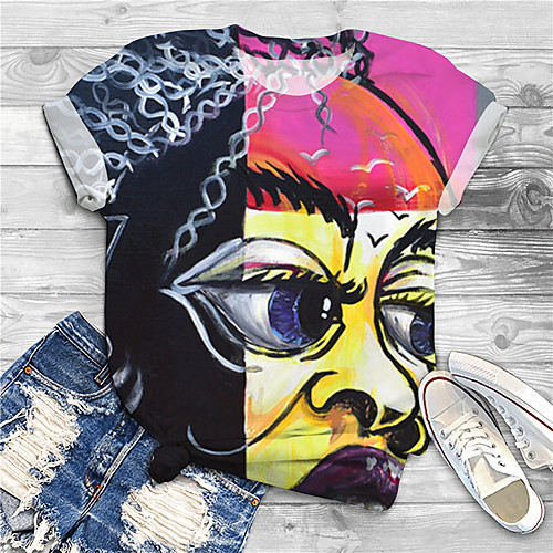 

Women's Plus Size Print Graphic Portrait T shirt Large Size Round Neck Short Sleeve Tops Big Size