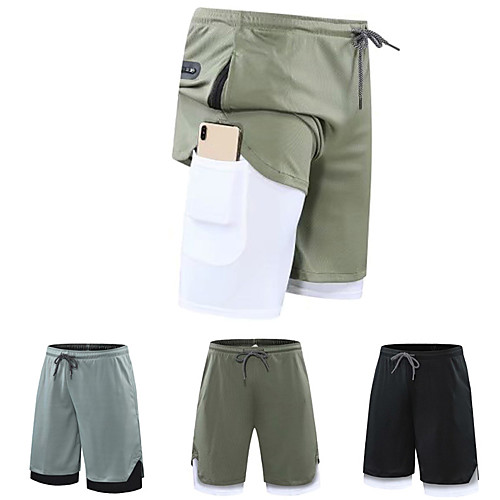 

Men's Running Shorts Athletic Bottoms 2 in 1 with Phone Pocket Liner Gym Workout Marathon Jogging Training Exercise Breathable Quick Dry Moisture Wicking Sport Solid Colored Black Army Green Grey