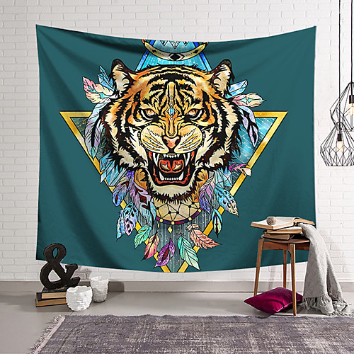 

Wall Tapestry Art Decor Blanket Curtain Hanging Home Bedroom Living Room Decoration Polyester Tiger Head Fangs