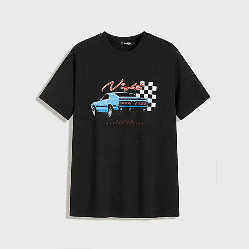 

Men's T shirt Hot Stamping Car Print Short Sleeve Casual Tops 100% Cotton Casual Fashion Black