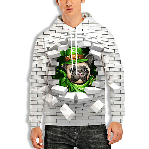 

Men's Pullover Hoodie Sweatshirt Dog Graphic Prints Saint Patrick Day Print Daily Holiday 3D Print 3D Print Hoodies Sweatshirts White