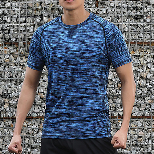 

Men's T shirt Hiking Tee shirt Short Sleeve Crew Neck Tee Tshirt Top Outdoor Lightweight Breathable Quick Dry Soft Summer Polyester Stripes Dark Grey Blue Green Fishing Climbing Running