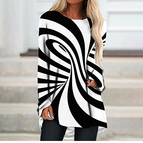 

Women's T Shirt Dress Tee Dress Short Mini Dress Black Long Sleeve Color Block Geometric Print Fall Spring Round Neck 3D Print Casual 3D Print S M L XL XXL 3XL