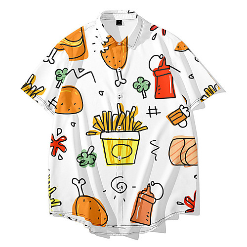 

Men's Shirt 3D Print Food Button-Down 3D Print Short Sleeve Daily Tops Casual Fashion Hawaiian White