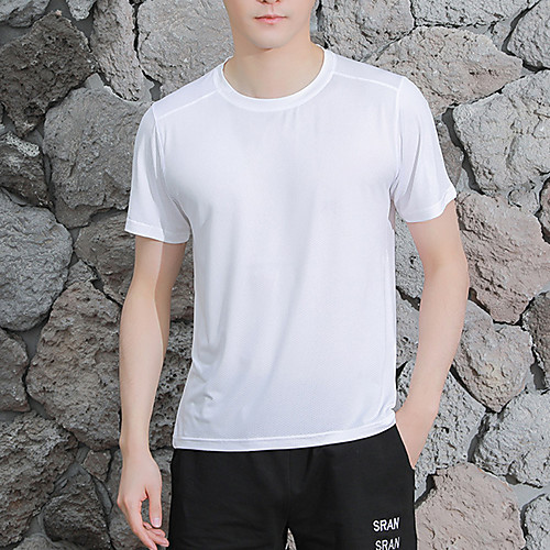 

Men's T shirt Hiking Tee shirt Short Sleeve Crew Neck Tee Tshirt Top Outdoor Lightweight Breathable Quick Dry Soft Summer Polyester Solid Color Dark Grey White Black Fishing Climbing Running