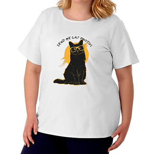 

Women's Plus Size Cat Graphic Prints T shirt Large Size Crewneck Short Sleeve Basic Tops Big Size / Cotton