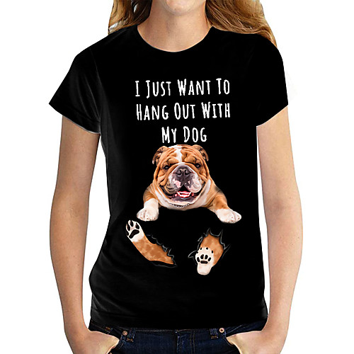 

Women's T shirt Dog Graphic 3D Print Round Neck Tops Basic Basic Top White Black