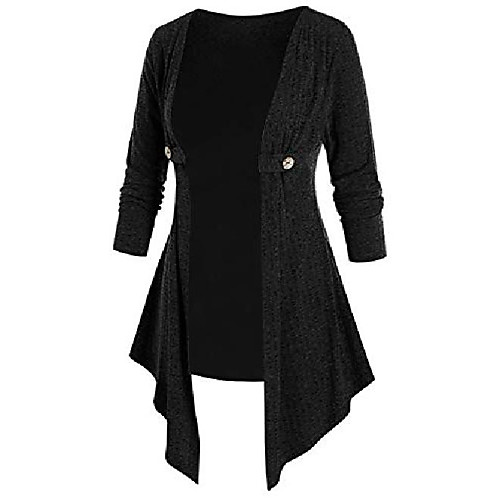 

Women's Long Sleeves Open Front Solid Knitted Cardigan Sweater V Neck Irregular Hem Coat Outwear Black