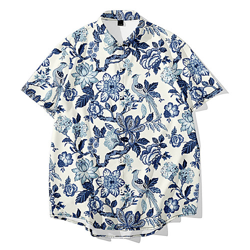 

Men's Shirt 3D Print Floral Button-Down 3D Print Short Sleeve Daily Tops Casual Fashion Hawaiian Black Blue Blushing Pink