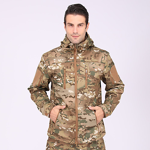 

Men's Hunting Fleece Jacket Outdoor Waterproof Windproof Fleece Lining Warm Fall Winter Solid Colored Camo Cotton Jungle camouflage Black Camouflage